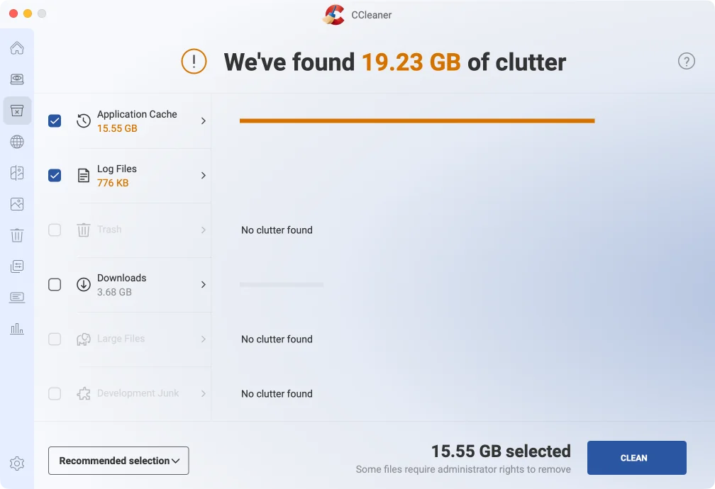 CCleaner after the scan of the An everyday user’s Mac