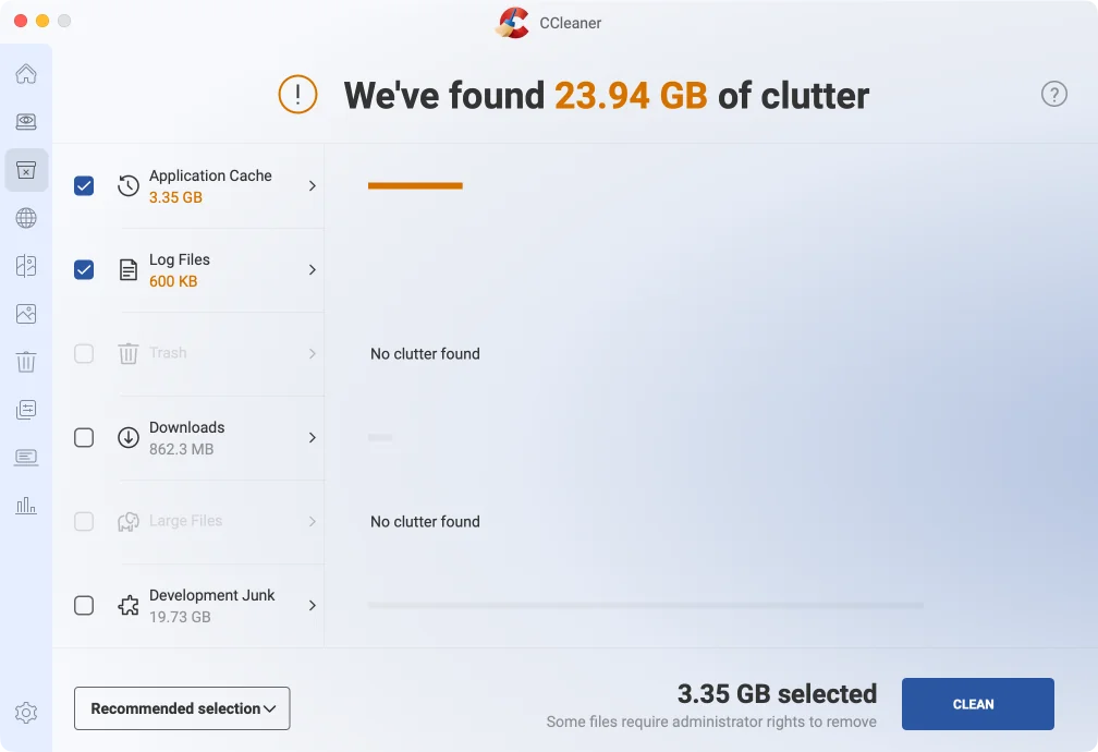 CCleaner after the scan of the An iPhone developer’s Mac