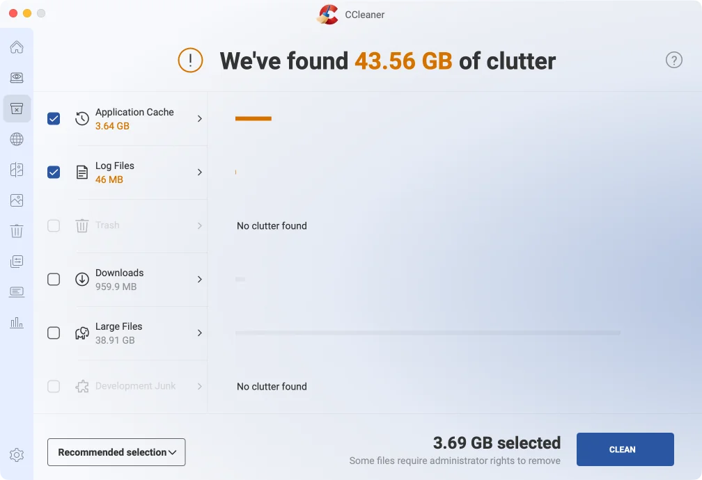 CCleaner after the scan of the A video editor’s Mac