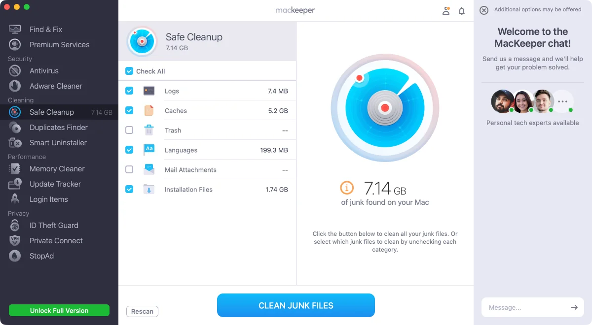 MacKeeper after the scan of the A Mac with a classic web developer stack
