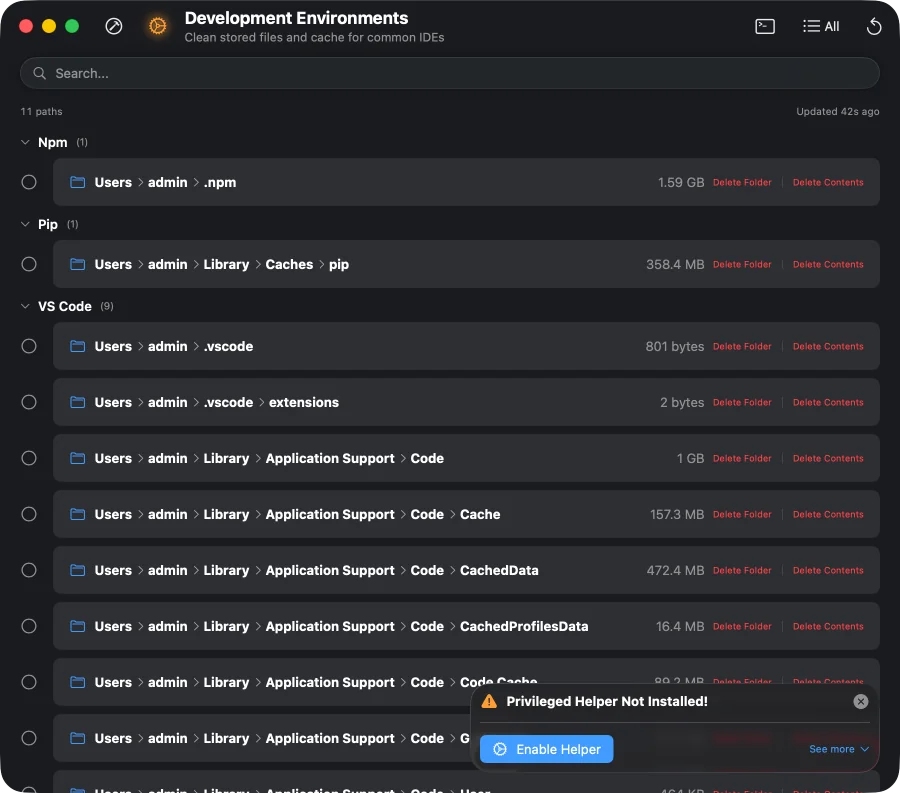 Pearcleaner after the scan of the A Mac with a classic web developer stack
