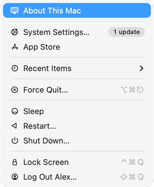 The Apple menu with «About This Mac»