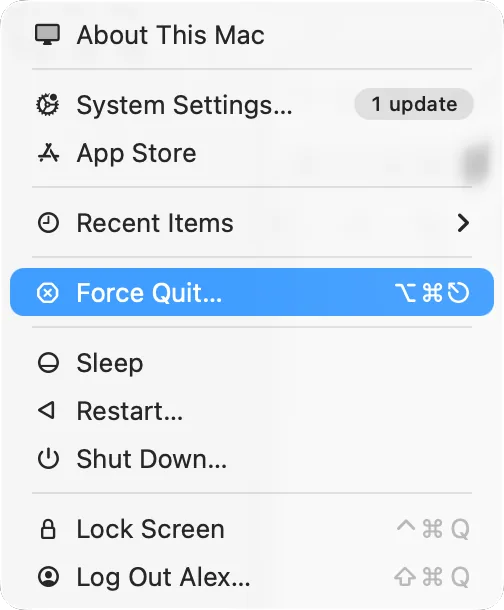 The Apple menu with «Force Quit»