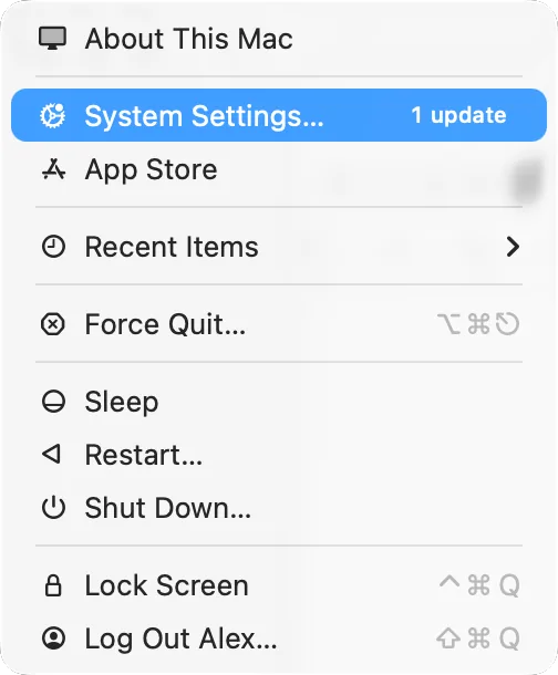 The Apple menu with «System Settings…»