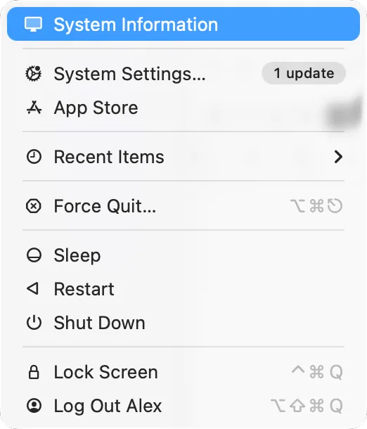 The Apple menu with Option held: «System Information»