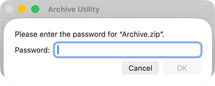 Archive Utility asks for the password of a zip