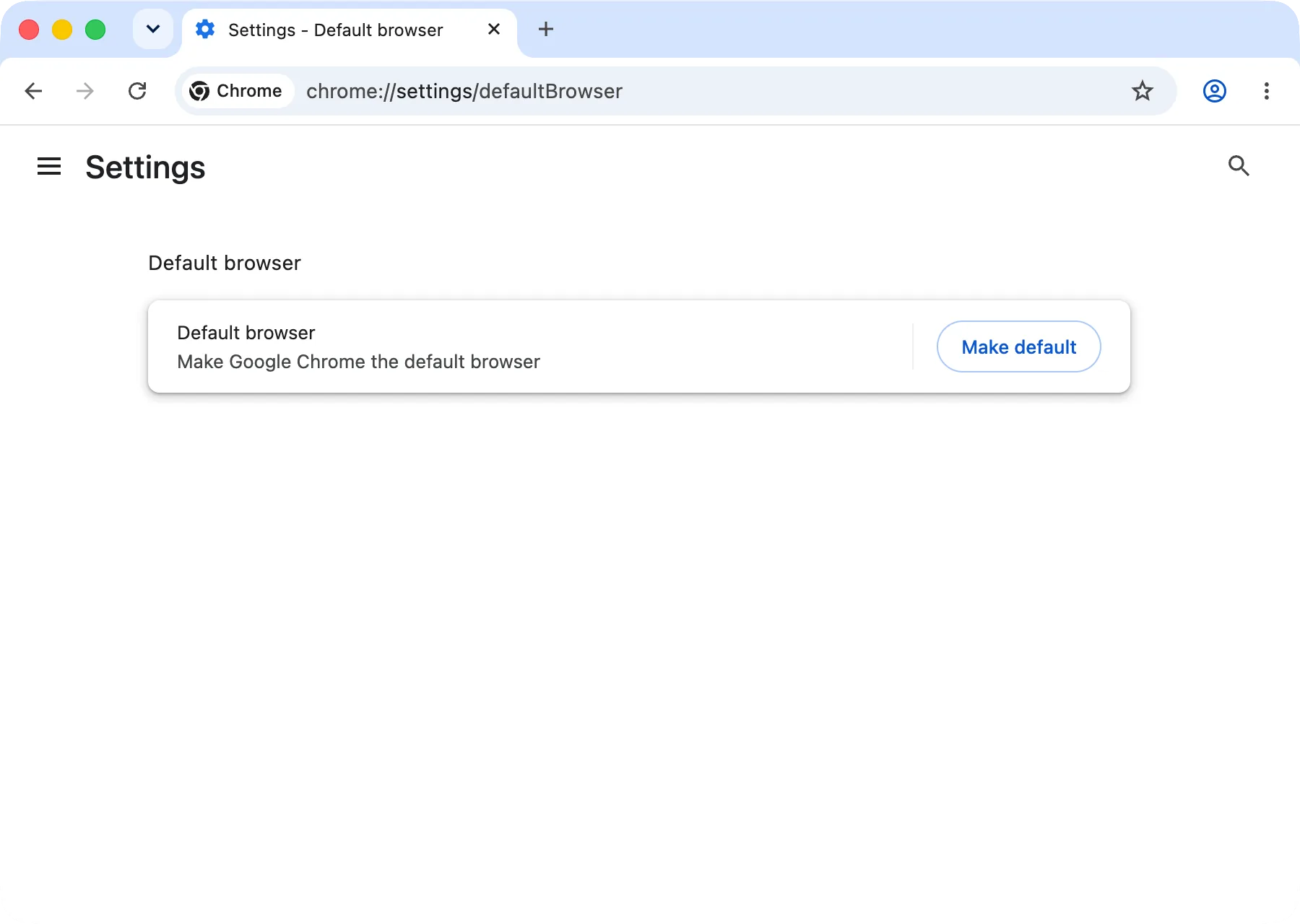 Chrome settings: Default browser with the Make default button