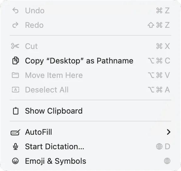 Finder’s Edit menu with Option held: «Move Item Here»