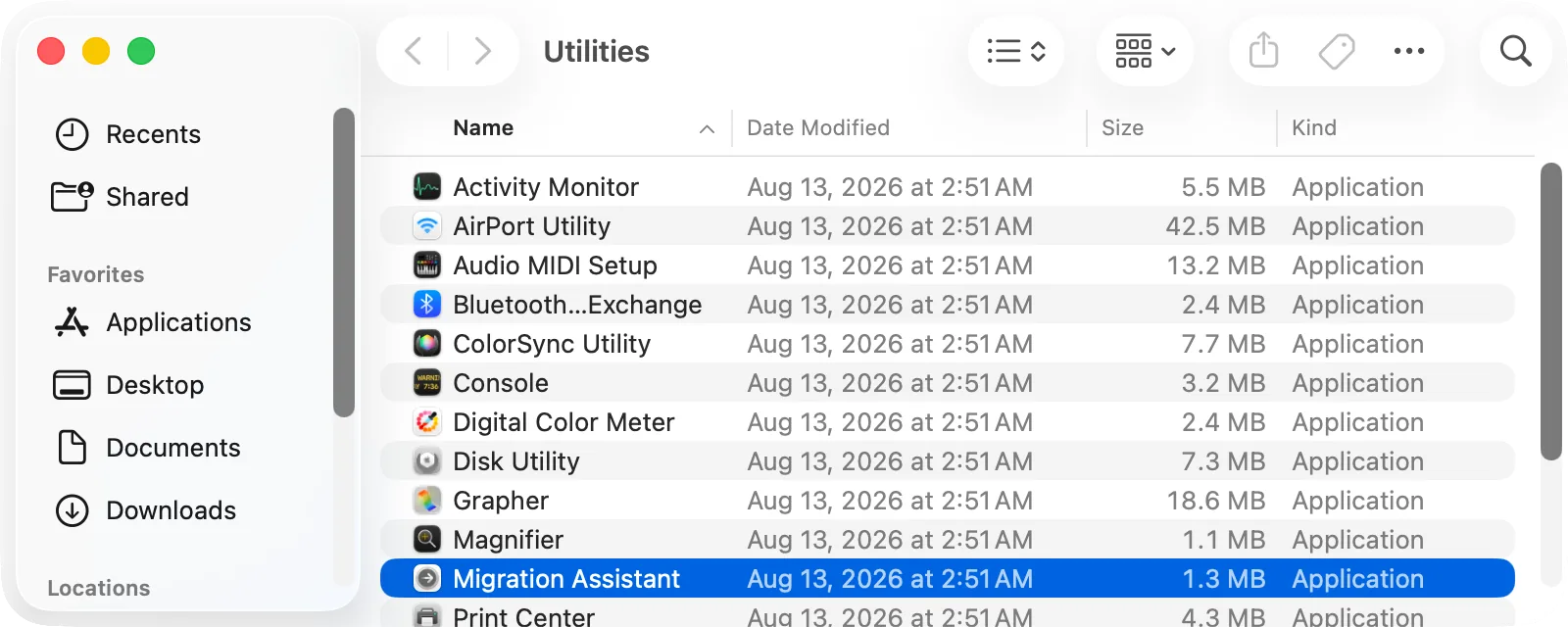 Migration Assistant in Applications › Utilities