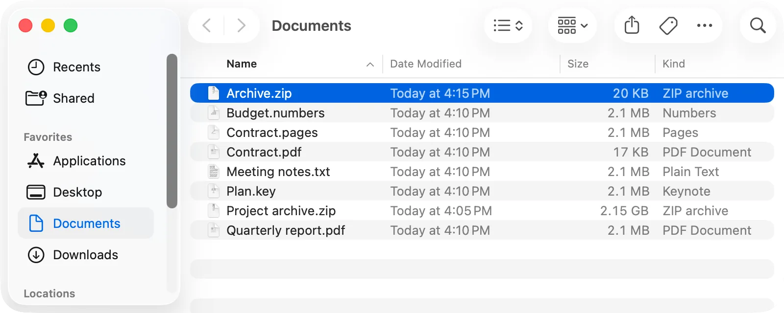 Finder: Archive.zip next to the original files
