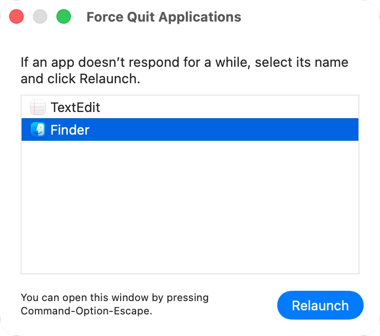 The Force Quit Applications window