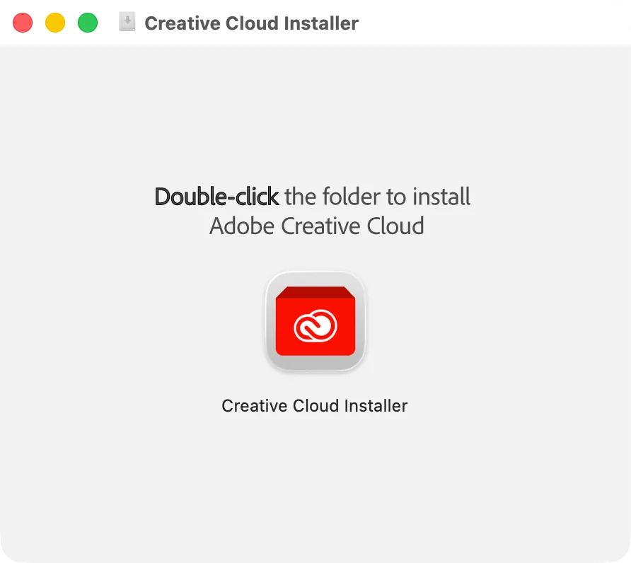 The Creative Cloud disk image window: Creative Cloud and the Applications folder to drag it to