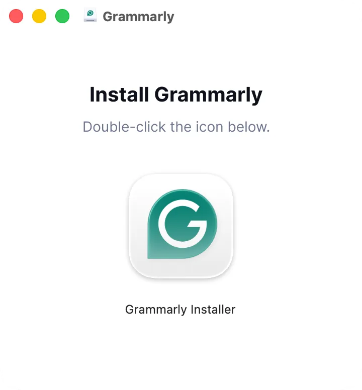 The Grammarly disk image window: Grammarly and the Applications folder to drag it to