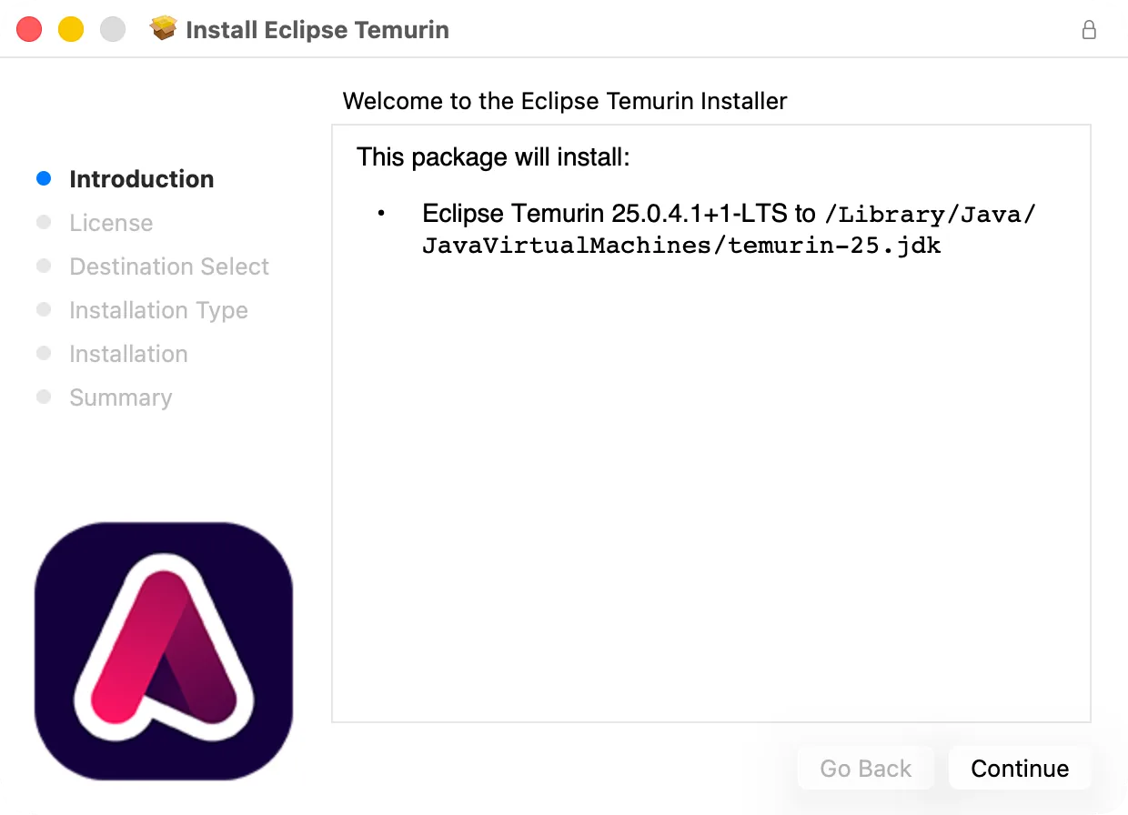 The first screen of the Java installer
