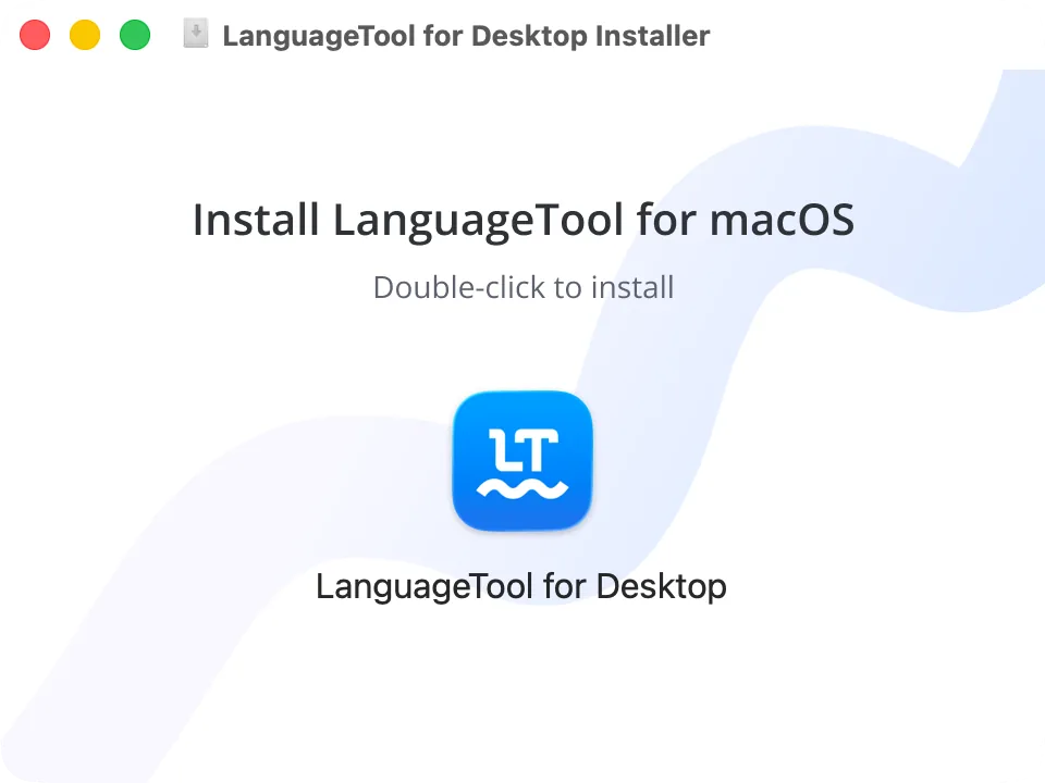 The LanguageTool disk image window: LanguageTool and the Applications folder to drag it to