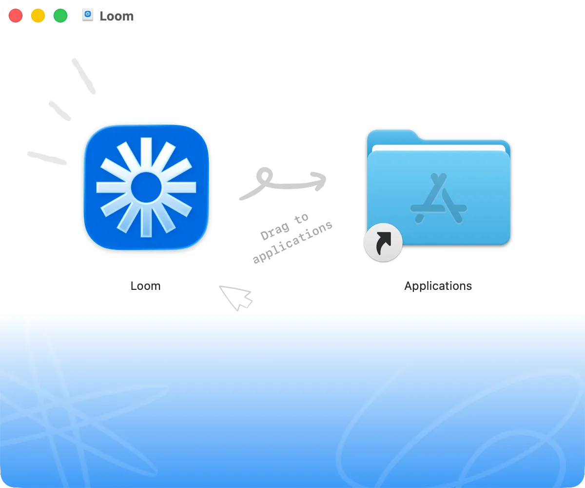 The Loom disk image window: Loom and the Applications folder to drag it to