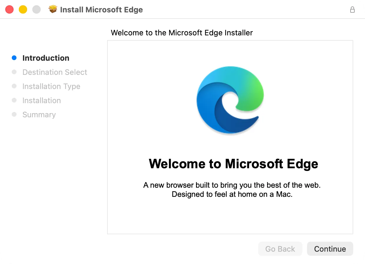 The first screen of the Microsoft Edge installer