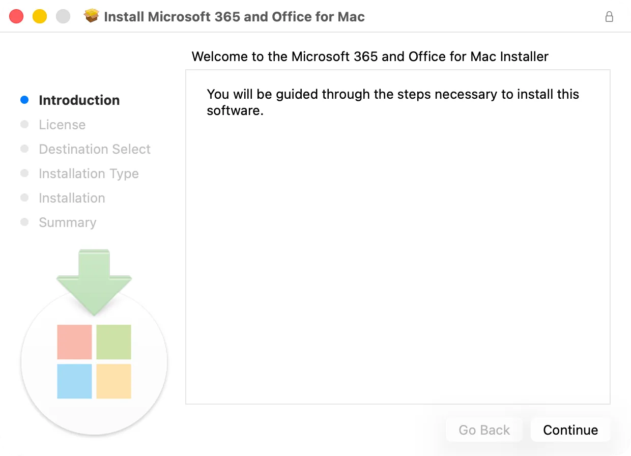The first screen of the Microsoft Office installer