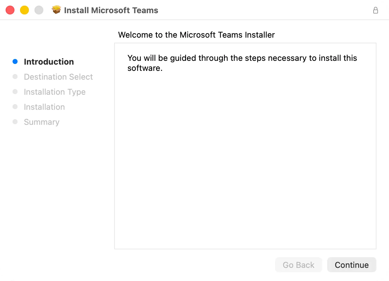 The first screen of the Microsoft Teams installer