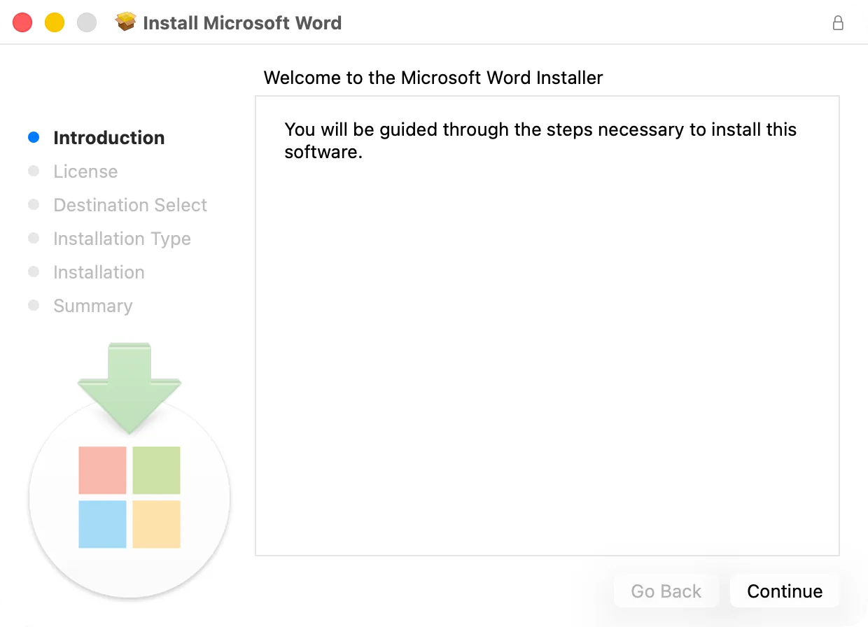 The first screen of the Word installer