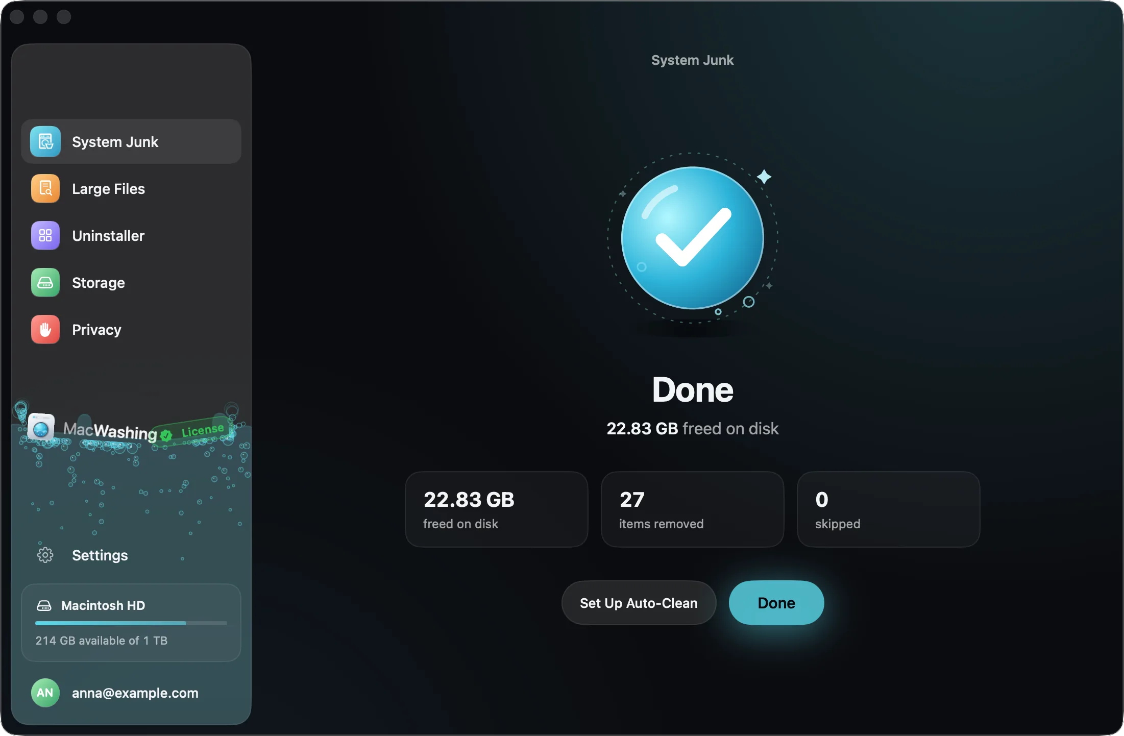 The end of cleaning: freed space and the Set Up Auto-Clean button