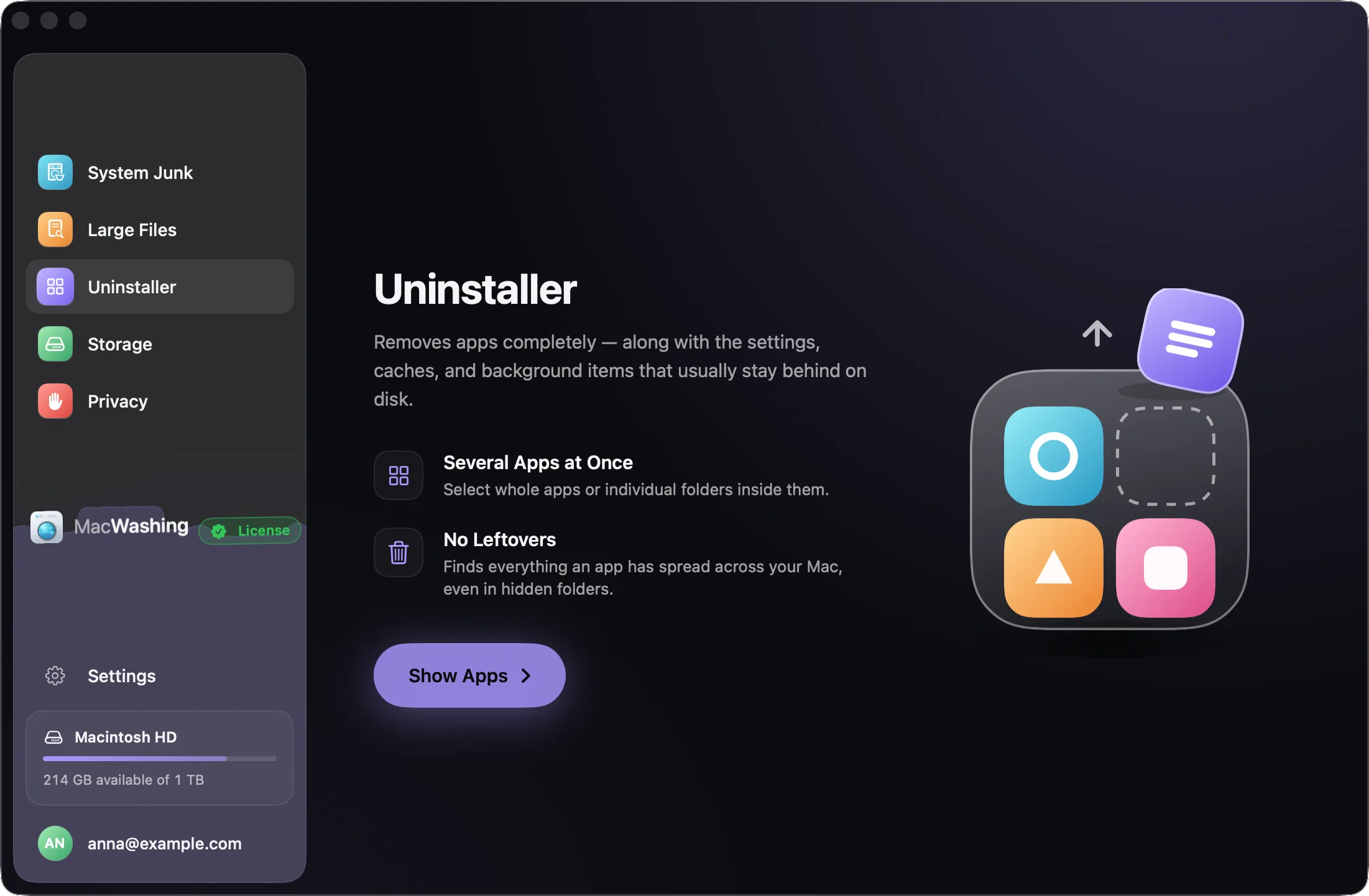 MacWashing’s Uninstaller with the Show Apps button