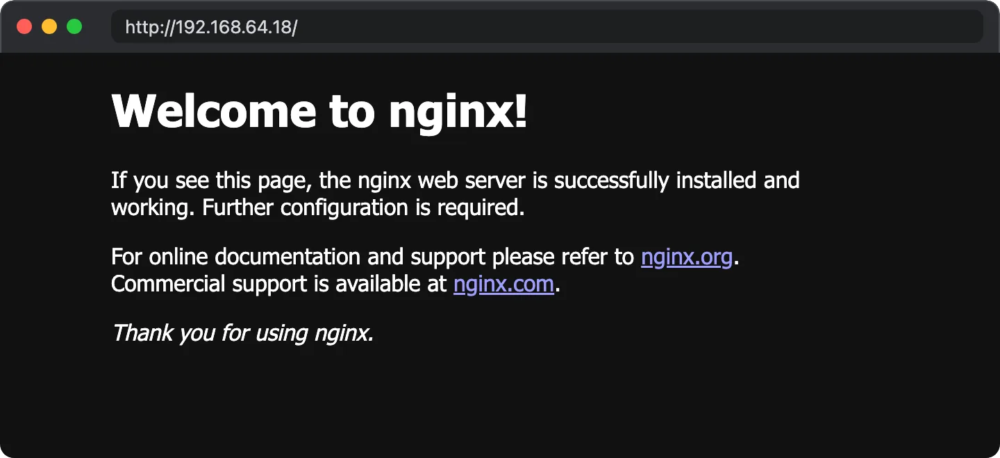 The “Welcome to nginx!” page in a browser after installing Nginx on Ubuntu