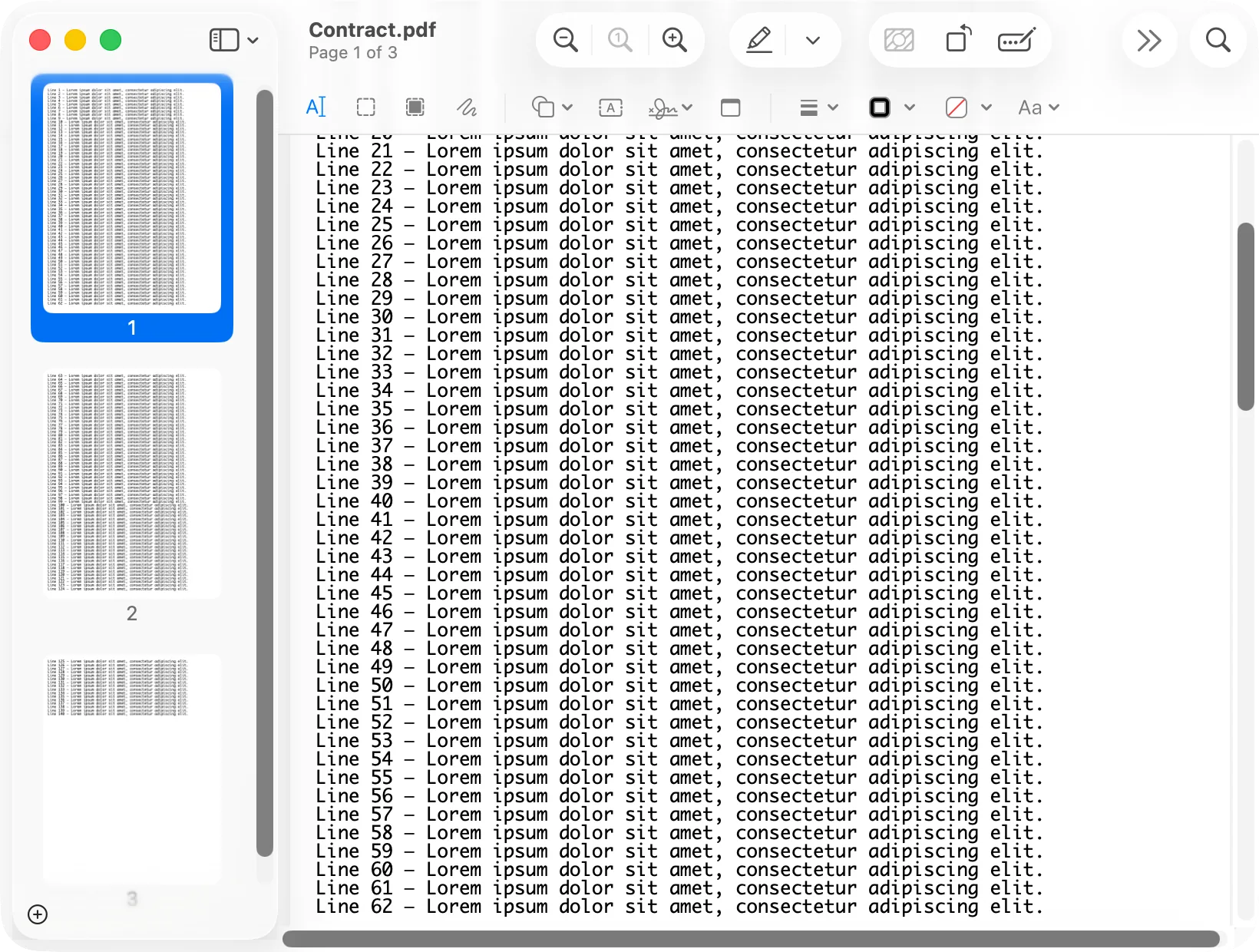 A PDF in Preview with the Markup toolbar
