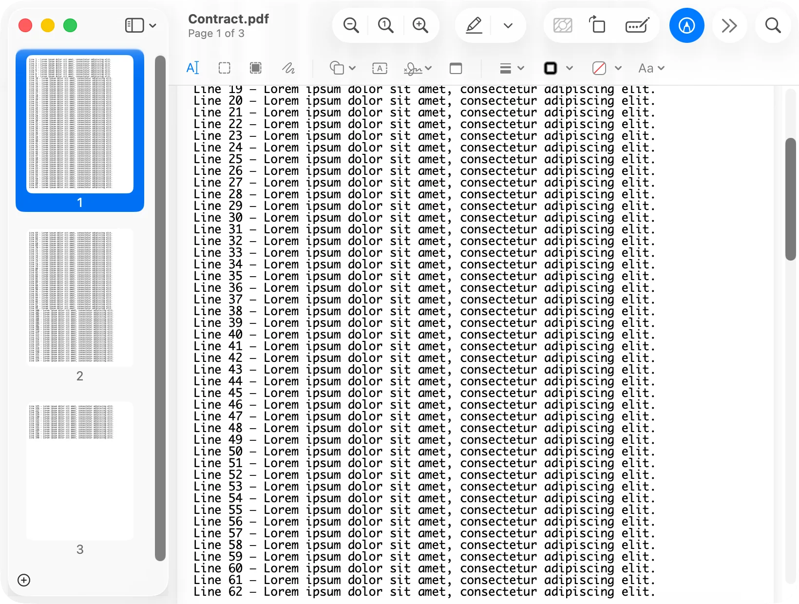 Preview with page thumbnails in the sidebar