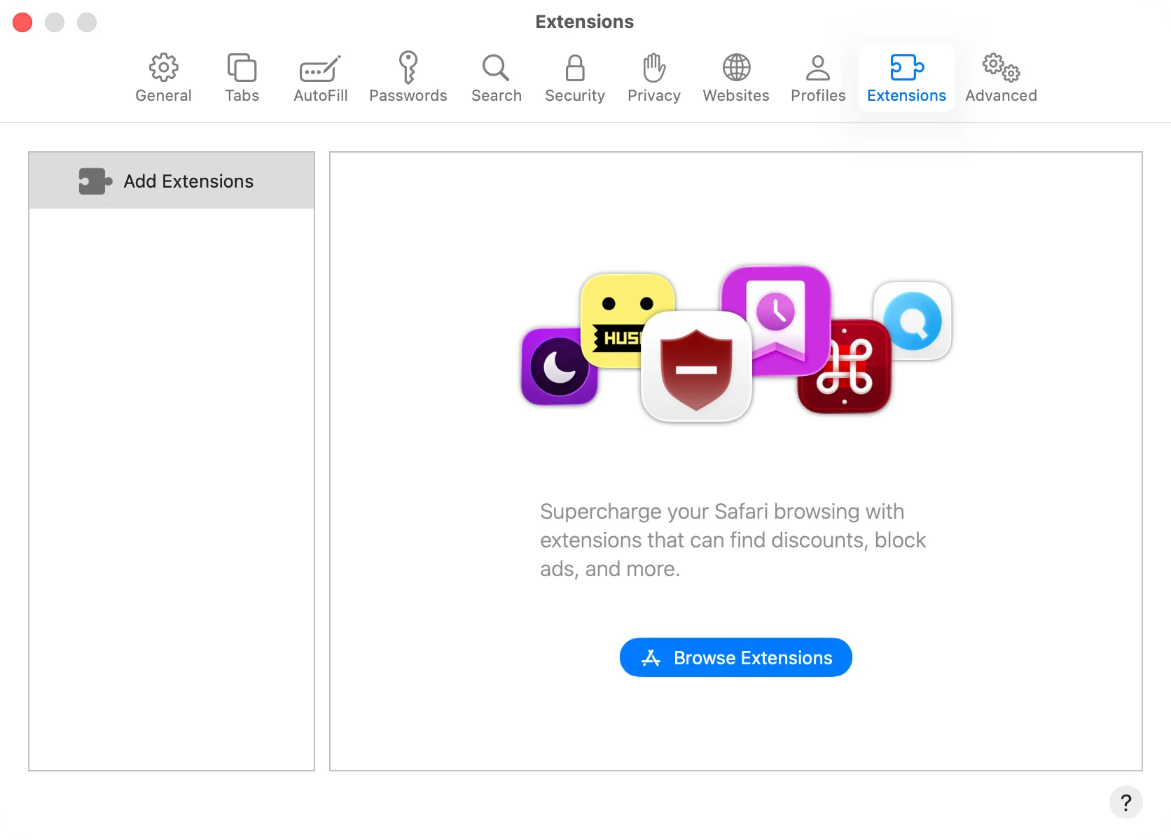Safari Settings, Extensions