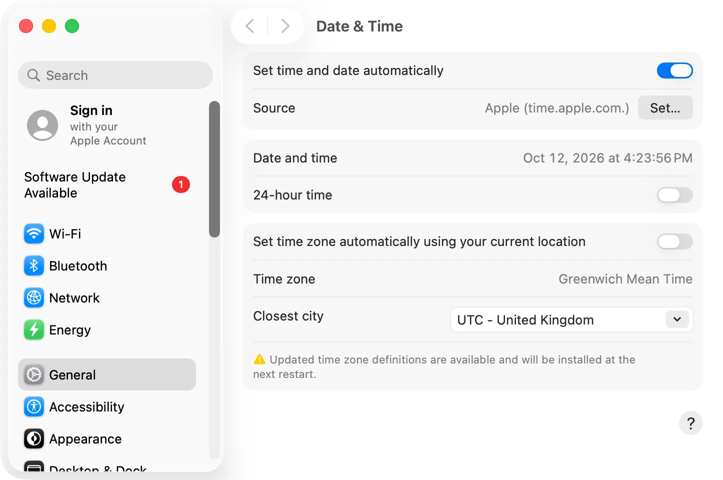 System Settings › General › Date & Time