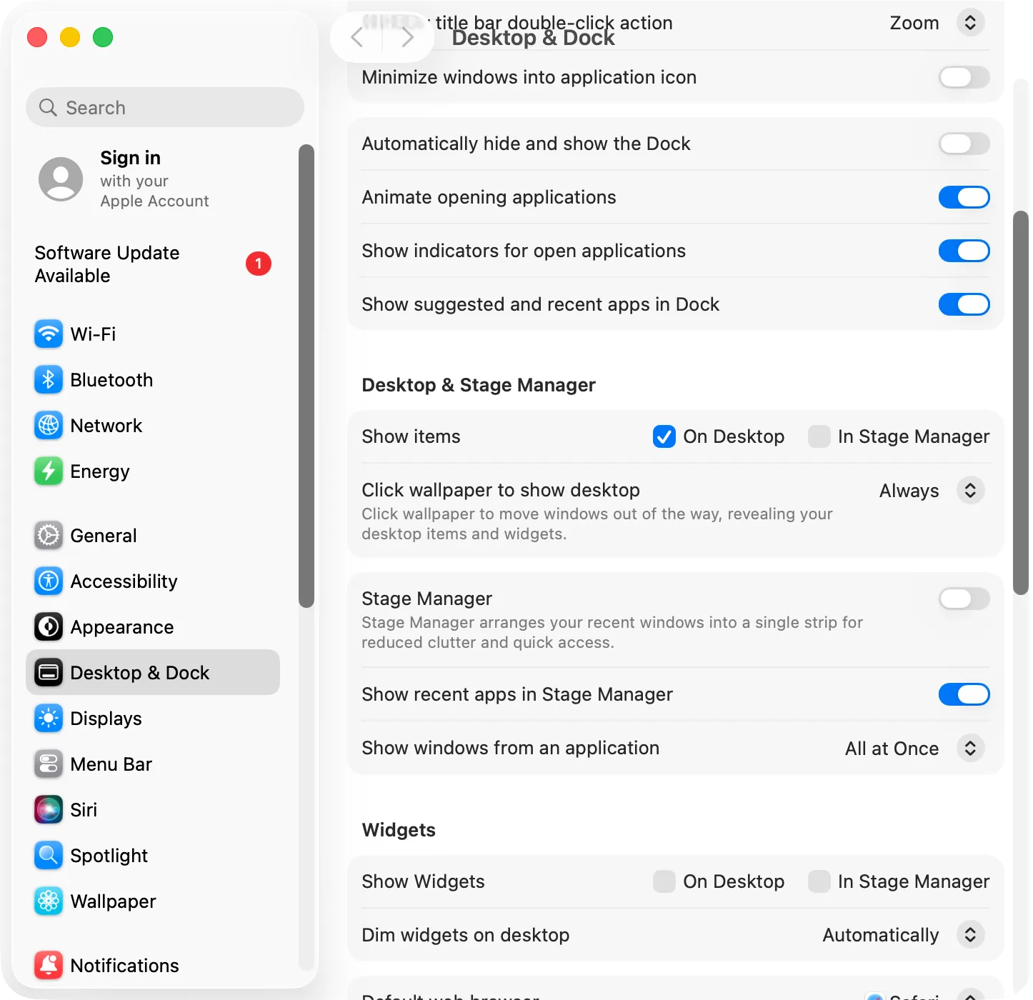 System Settings › Desktop & Dock: the window tiling switches