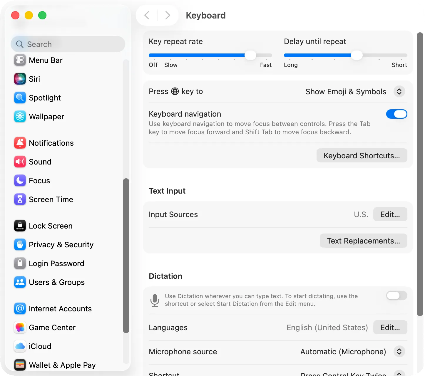 System Settings › Keyboard › Keyboard Shortcuts: the system shortcuts