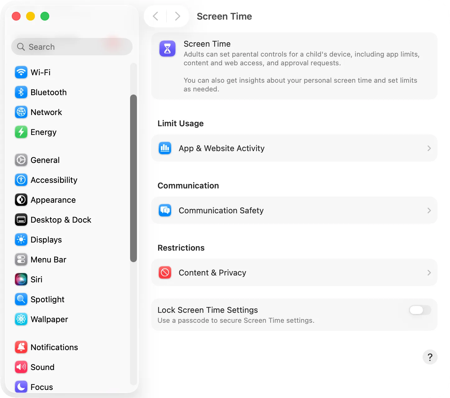 System Settings › Screen Time with Content & Privacy