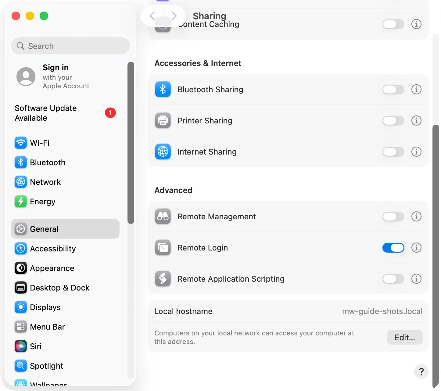 General › Sharing: the Local hostname and its Edit button