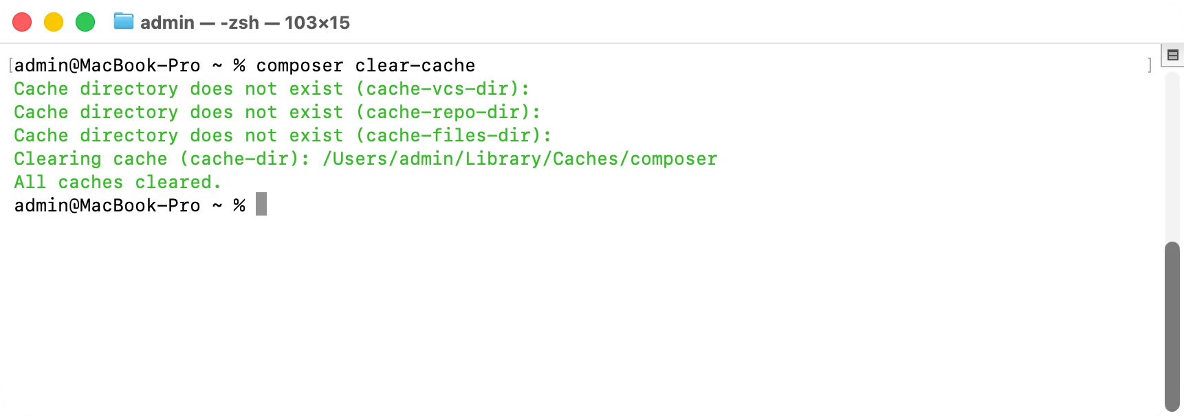 Terminal: composer clear-cache clears each of Composer’s cache folders