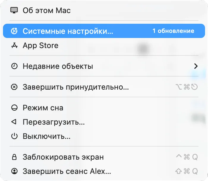 Меню Apple с пунктом «Системные настройки…»