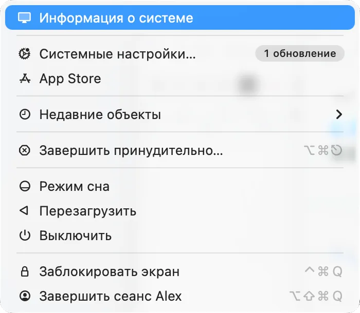 Меню Apple с нажатой Option: «Информация о системе»