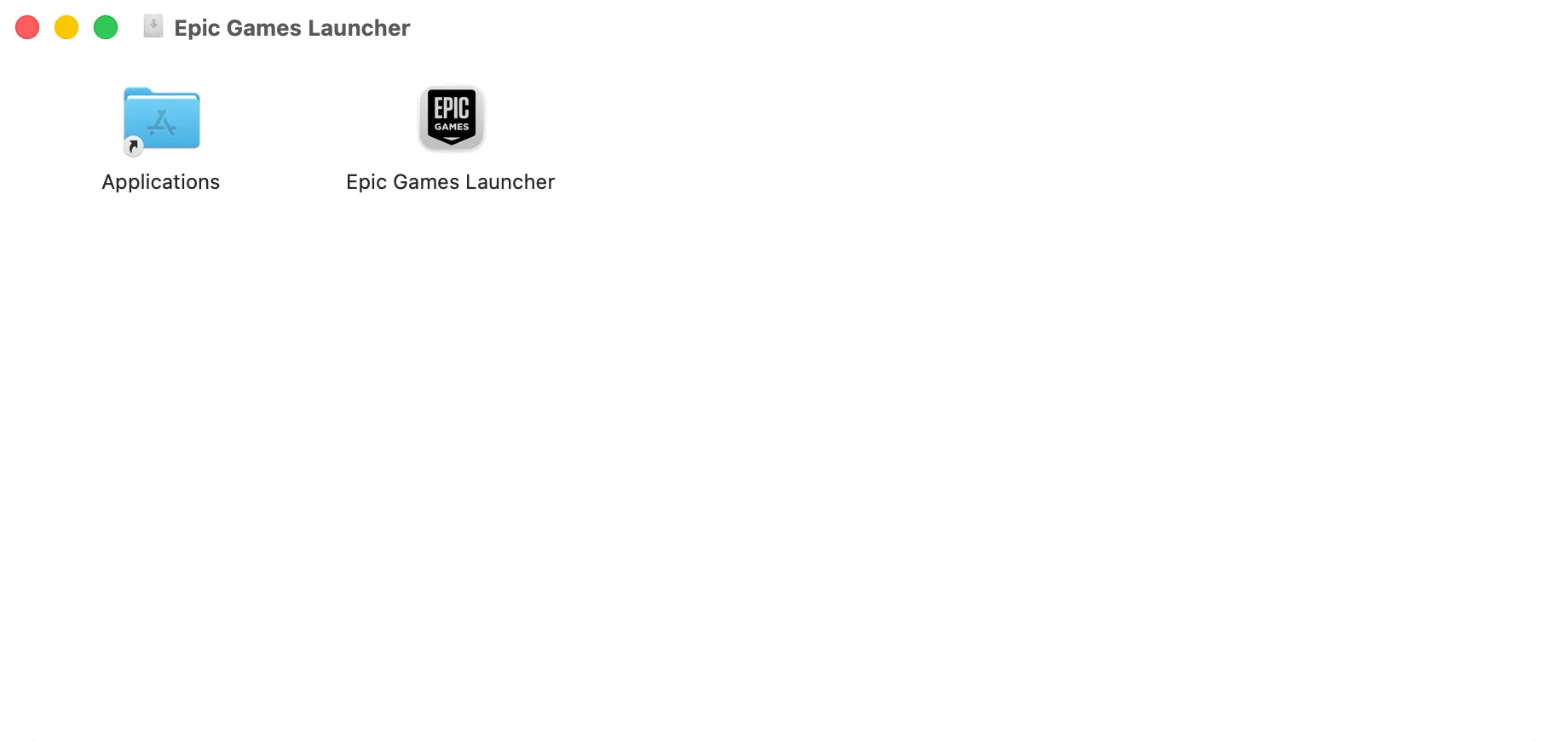 Окно образа диска Epic Games Launcher: значок Epic Games Launcher и папка «Программы», куда его перетащить